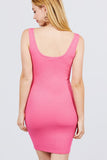 Sleeveless Deep Round V-shape Neck Heavy Rib Mini Dress