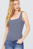 Sleeveless Double Scoop Neck Stripe 2 Ply Rib Knit Top