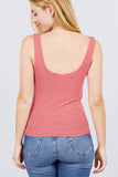 Sleeveless Double Scoop Neck Stripe 2 Ply Rib Knit Top