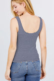 Sleeveless Double Scoop Neck Stripe 2 Ply Rib Knit Top