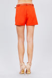 Front Slit Hem W/pocket And Belt Short Pants