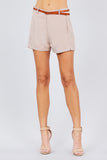 Front Slit Hem W/pocket And Belt Short Pants