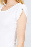 Short Tulip Puff Sleeve Round Neck Rib Knit Top