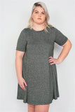 Plus Size Flare Casual Cuffed Short Sleeve Mini Shirt Dress