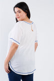 Plus Size Embroidered Hem Short Sleeve Top