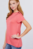 Short Sleeve Crew Neck W/shoulder Button Detail Rayon Spandex Top