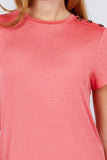 Short Sleeve Crew Neck W/shoulder Button Detail Rayon Spandex Top