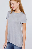 Short Sleeve Crew Neck W/shoulder Button Detail Rayon Spandex Top