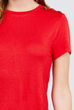 Short Sleeve Crew Neck W/shoulder Button Detail Rayon Spandex Top