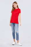 Short Sleeve Crew Neck W/shoulder Button Detail Rayon Spandex Top