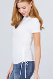 Short Sleeve Mock Neck Side Shirring Detail Rib Knit Top