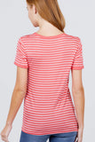 Short Sleeve Crew Neck Stripe Rayon Spandex Ringer Knit Top