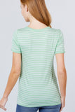 Short Sleeve Crew Neck Stripe Rayon Spandex Ringer Knit Top