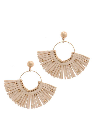 Metal Bead Suede Tassel Drop Earring