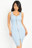 Sleeveless V Neck Double Zipper Dress