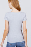 Short Sleeve W/button Detail Henley Neck Rib Knit Top