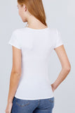 Short Sleeve W/button Detail Henley Neck Rib Knit Top