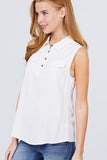 Sleeveless Front Flap Pocket Button Down Woven Shirts