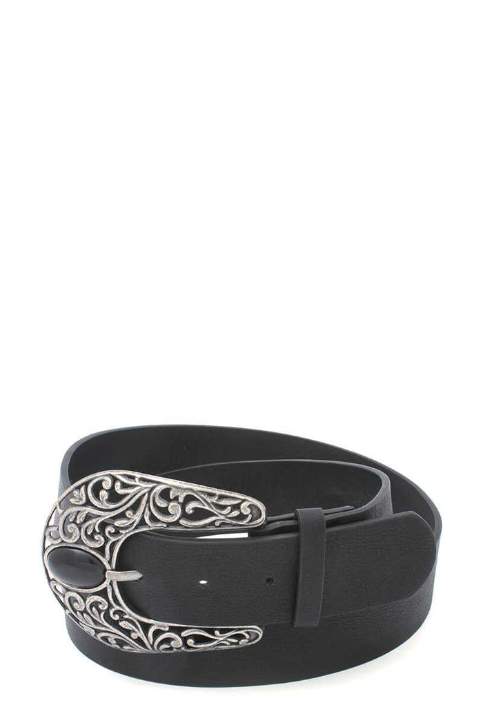 Cut Out Filiree Metal Buckle Pu Leather Belt