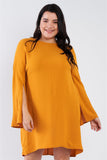 Plus Size Retro Chic Full Slit Sleeve Mini Dress