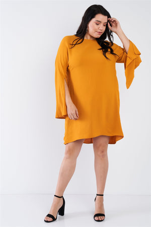 Plus Size Retro Chic Full Slit Sleeve Mini Dress