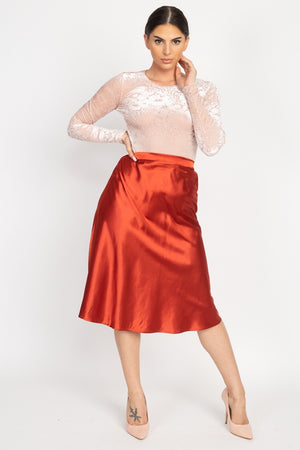 A-line Satin Midi Skirt