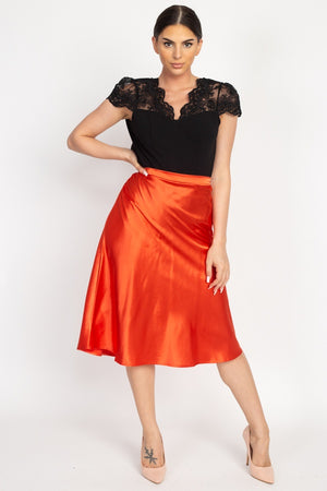 A-line Satin Midi Skirt