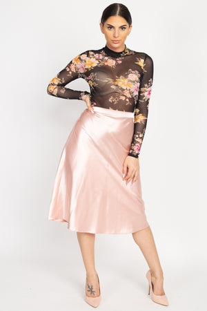 A-line Satin Midi Skirt