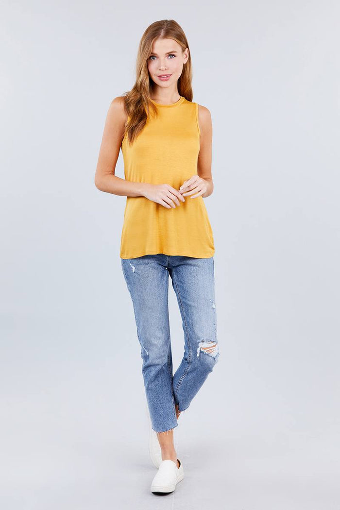 Sleeveless Round Neck Rayon Spandex Knit Top