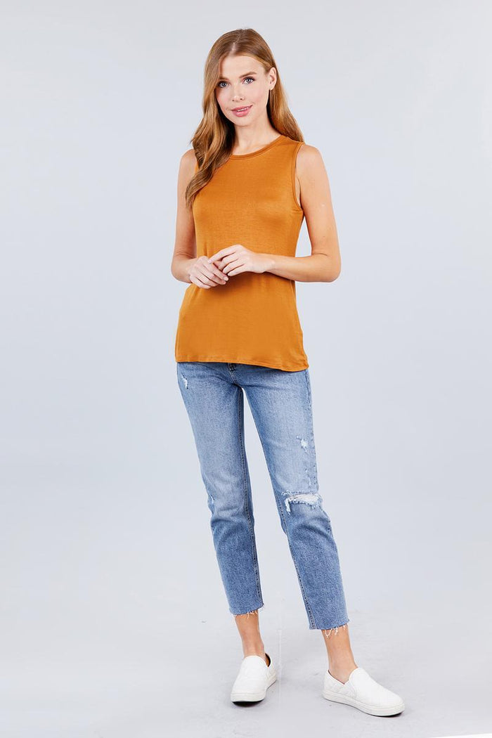 Sleeveless Round Neck Rayon Spandex Knit Top