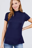 Short Sleeve Mock Neck Rayon Spandex Rib Top