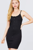 Front Snap Button Detail Strap Rib Cami Mini Dress