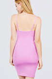 Front Snap Button Detail Strap Rib Cami Mini Dress