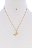 Crescent Moon And Star Pendant Necklace And Earring Set