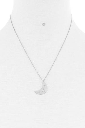 Crescent Moon And Star Pendant Necklace And Earring Set