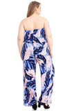 Plus Size Tropical Print Tube Top Flowy  Jumpsuit