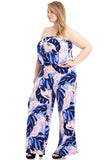 Plus Size Tropical Print Tube Top Flowy  Jumpsuit