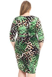 Plus Size Leopard Print With Tropical Leaf Print Bodycon Dress