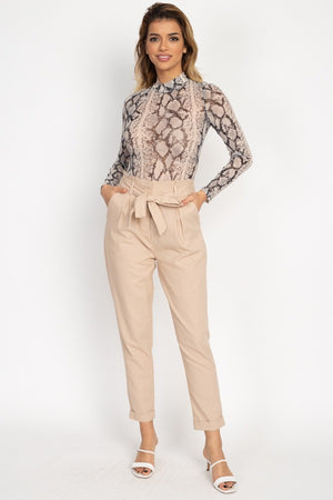 Belted Linen Paper Bag Pants