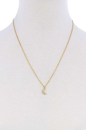 Cute Trendy Crescent Moon Rhinestone Necklace