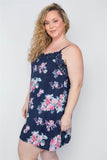 Plus Size Navy Floral Crochet Boho Mini Cami Dress