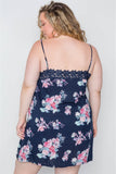 Plus Size Navy Floral Crochet Boho Mini Cami Dress