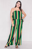 Plus Size Green Multi Stripe Open Back Jumpsuit