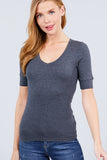 Elbow Sleeve V Neck Top