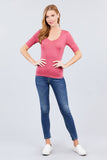 Elbow Sleeve V Neck Top