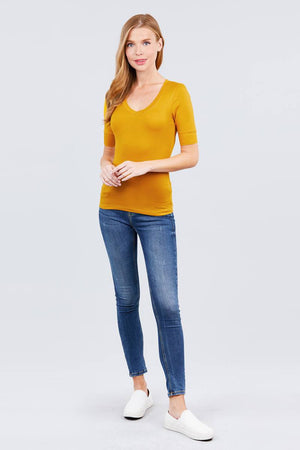 Elbow Sleeve V Neck Top