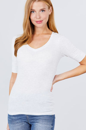 Elbow Sleeve V Neck Top