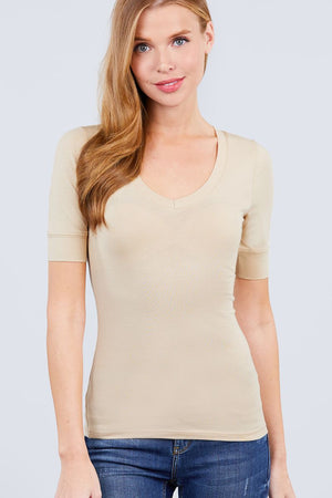 Elbow Sleeve V Neck Top