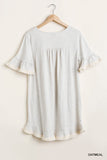 Short Ruffle Frayed Hem And Round Neck Dress With Pockets