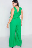 Plus Size Green Flounce Surplus V-neck Wide Leg Jumpsuit